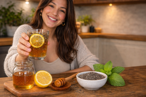Bebida nocturna con chía, miel y limón para apoyar el bienestar cardiovascular